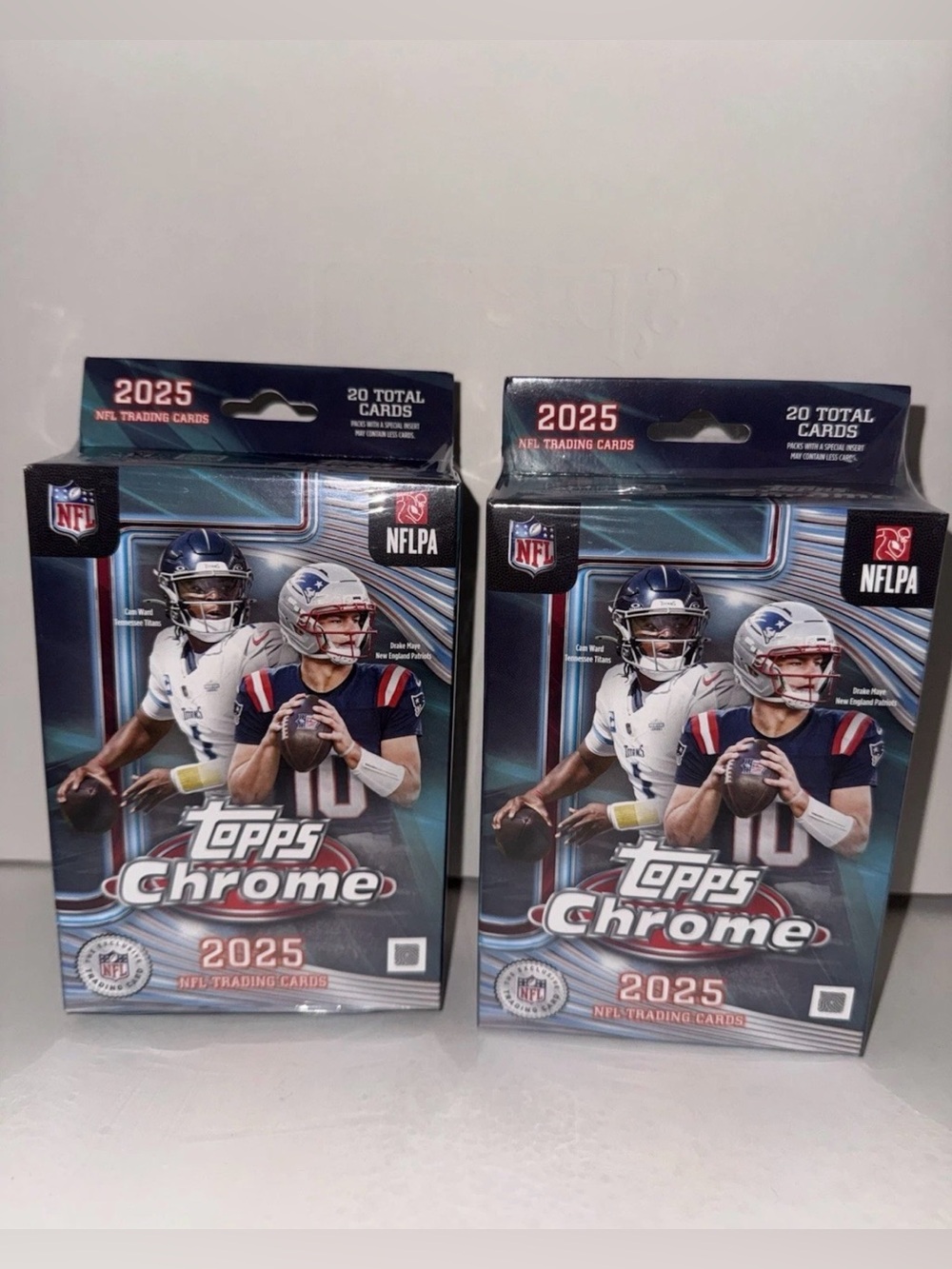 2025 Topps NFL Chrome Football Trading Card Hanger Box Lot of 2, IN HAND